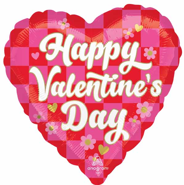 Checkerboard Happy Valentine's Day 18-Inch Heart Foil Balloon