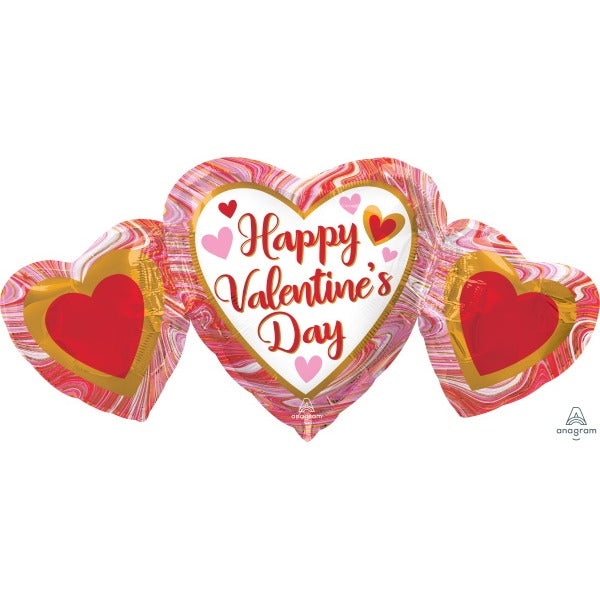 Happy Valentine's Day Marble Heart Trio 34-Inch Foil Balloon