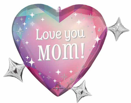 Love You Mom Gems 28-Inch Shaped Foil Balloon