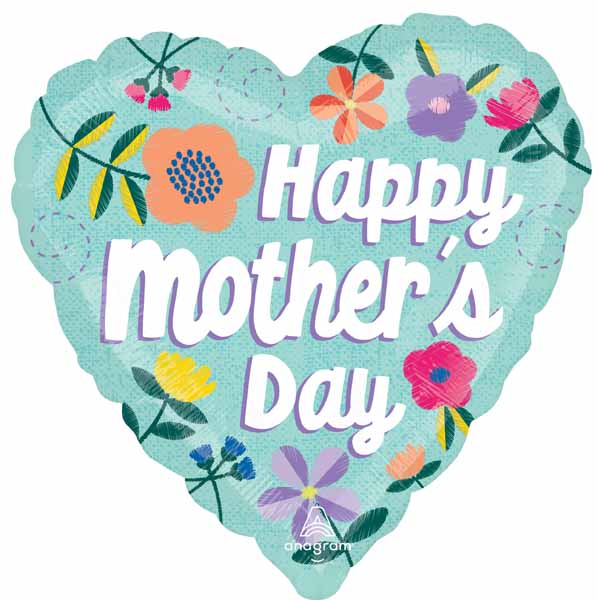 Happy Mother's Day Threaded Love 18" Heart Foil Balloon