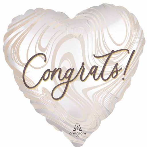 Marble Congrats Heart Foil Balloon, 28 Inch