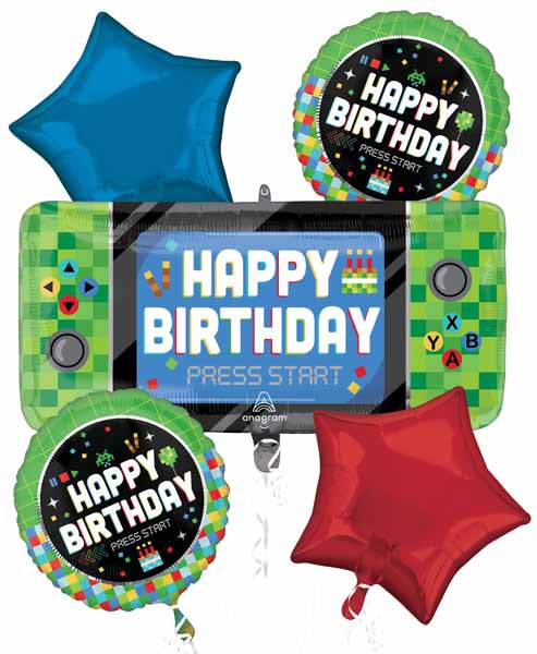 8-Bit Happy Birthday Foil Balloon Bouquet