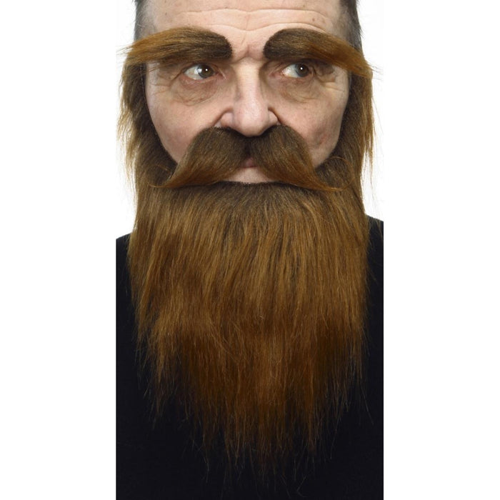 Medium Brown Moustache, Eyebrow and Beard Costume Set