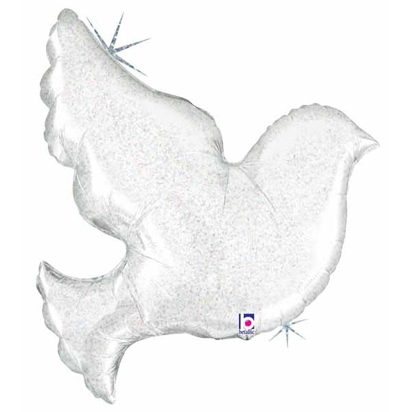 Pearl White Dove 34-Inch Holographic Foil Balloon