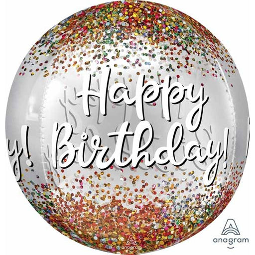 Happy Birthday Sequins Clear Orbz Balloon, 16 Inch