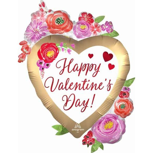 Happy Valentine's Day Watercolor Floral Foil Balloon, 34 Inch