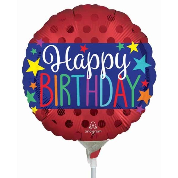 Satin Happy Birthday Banner 9-Inch Round Foil Balloon