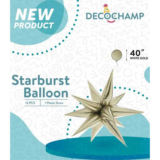 DecoChamp 40-Inch White Gold Starburst Foil Balloon