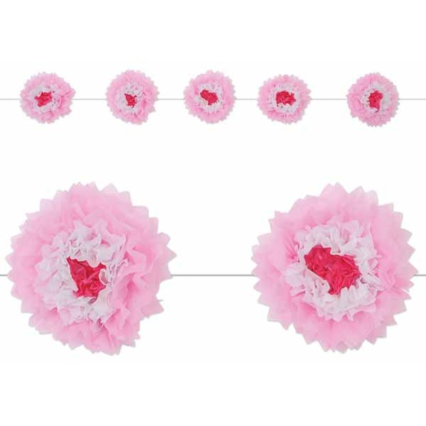 Pink and White Tissue Flower Garland with 5 Flowers