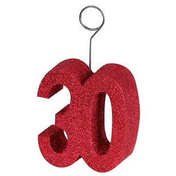 Red Glitter Number 30 Photo and Balloon Holder