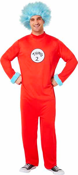 Dr. Seuss Thing Jumpsuit Costume with Wig, Adult Medium