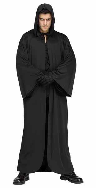 Men's Long Black Hooded Costume Robe, One Size