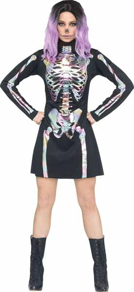 Women's Holographic Skeleton Adult Costume, Size 10/14