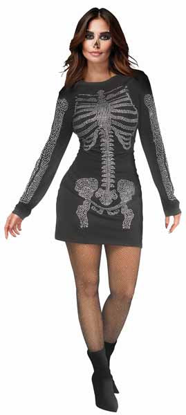 Rhinestone Skeleton Gal Women's Costume, Adult Size 12/14