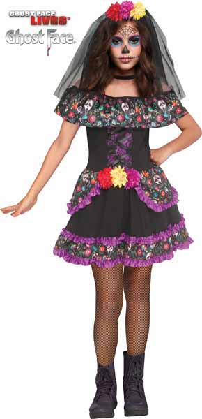 Ghost Face Sugar Skull Child Costume, Size 12/14