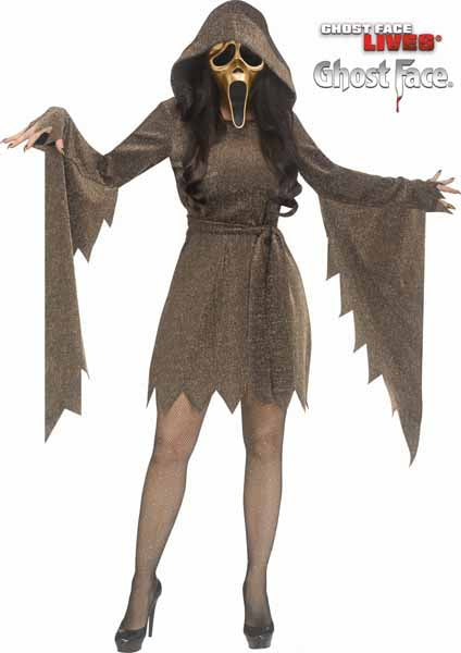 Gold Shimmer Ghost Face Adult Costume, M/L (10-14)