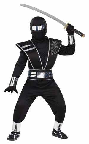 Boys' Silver Mirror Ninja Costume, Size 12/14