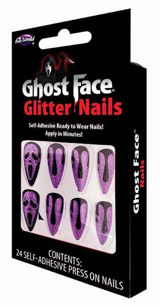 Ghost Face Purple Glitter Nails