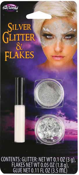 Silver Glitter and Flakes Makeup Kit with Glue