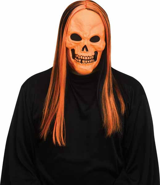 Orange Neon Skull Mask with Wig