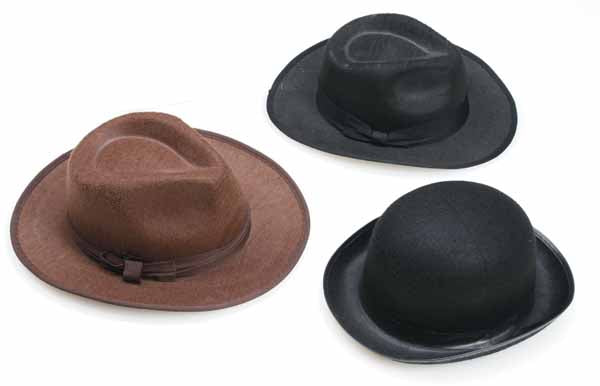 Assorted Character Hats: Fedora, Top Hat & Derby