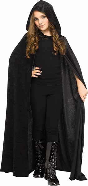 Children's Black Hooded Velour Cape, One Size