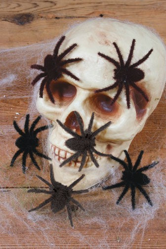 Mini Hairy Spiders Halloween Decorations, 6 Pack