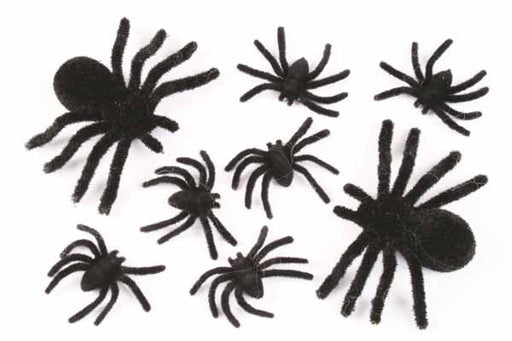 Black Fuzzy Spider Family Halloween Decorations, 8 Pack