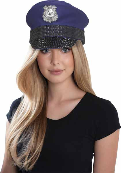 Adult Navy Bling Police Costume Hat