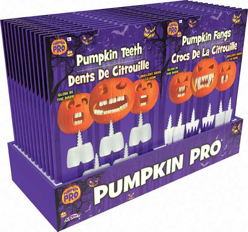 GLOW IN DARK PUMPKIN FANGS 24PC DISPLAY