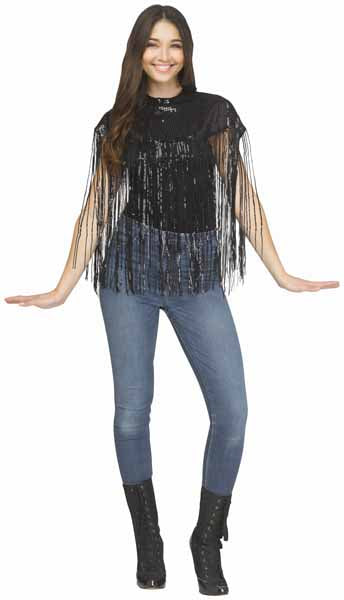 Sequin Fringe Costume Poncho, Assorted