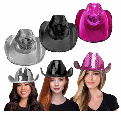 Mirror Cowgirl Hat in Assorted Black, Pink and Silver