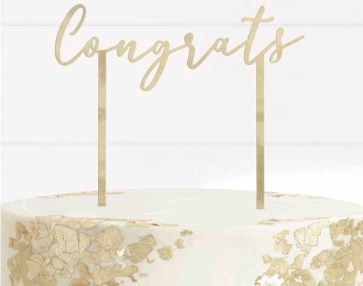 Gold Metallic Congrats Plastic Cake Topper, 1 Count