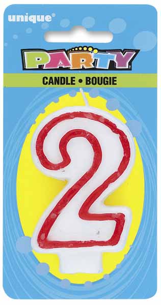 Red and White Number 2 Birthday Candle