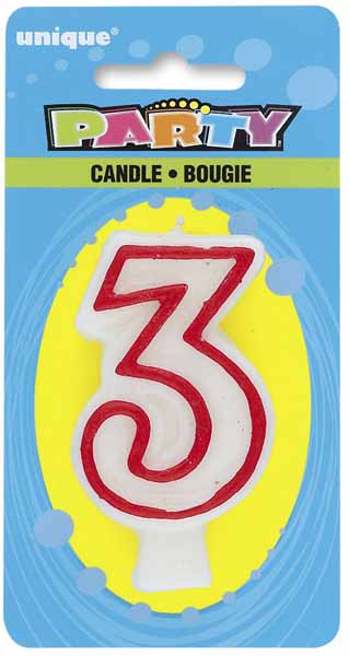 Red and White Number 3 Birthday Candle