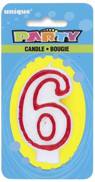 Red and White Number 6 Birthday Candle