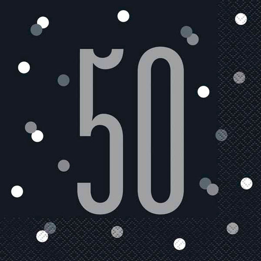 50th Birthday Black & Silver Luncheon Napkins, 16 Pack