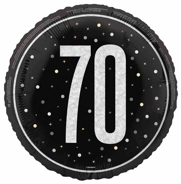 Black Glitz 70th Birthday Foil Balloon, 18 Inch