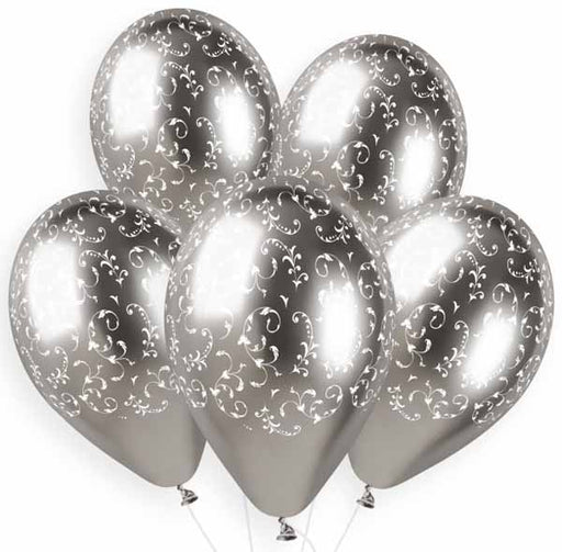 Gemar 13" Shiny Filigree Silver Latex Balloons, 25 Count