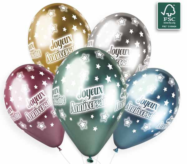 Gemar 13" Shiny Joyeux Anniversaire Balloons, 25 Pack