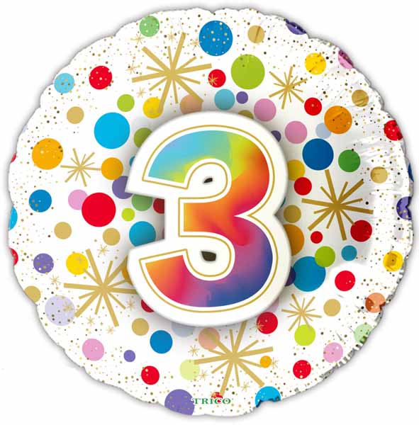 NUMBER BALLOONS "3" 18" 1/PKG