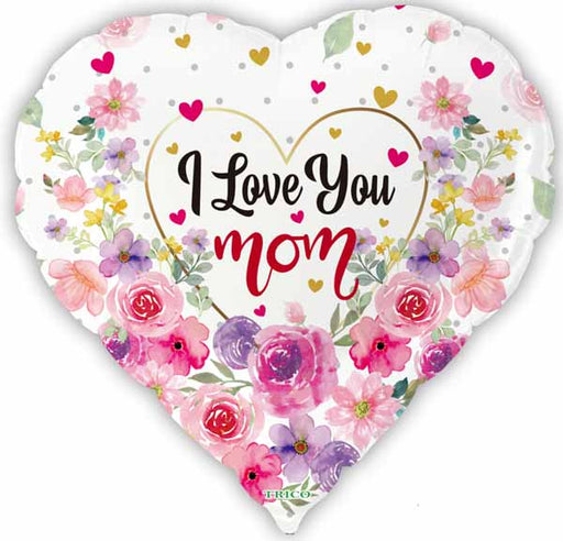 I LOVE YOU MOM WHITE HEART 18" FOIL PKG