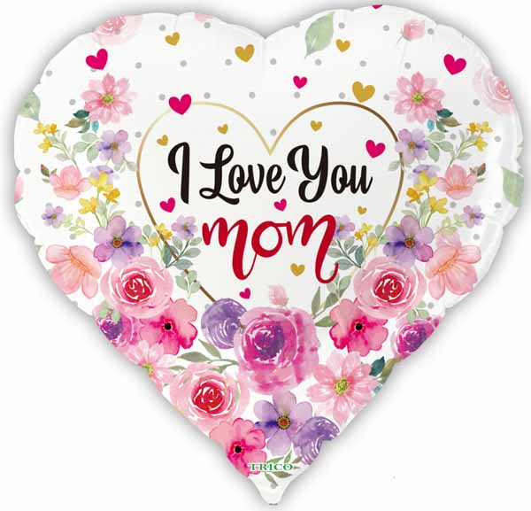 I LOVE YOU MOM WHITE HEART 18" FOIL PKG