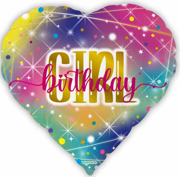 Girl Birthday Heart Foil Balloon, 18 Inch
