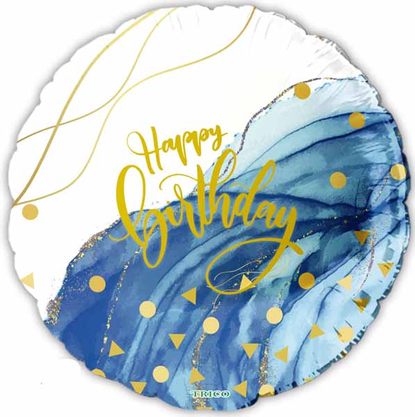 Blue Happy Birthday Round Foil Balloon, 18 Inch