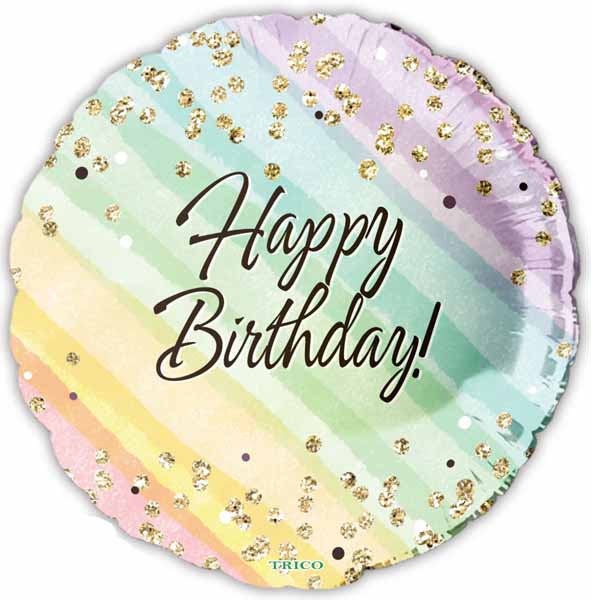 Pastel Happy Birthday Round Foil Balloon, 18 Inch