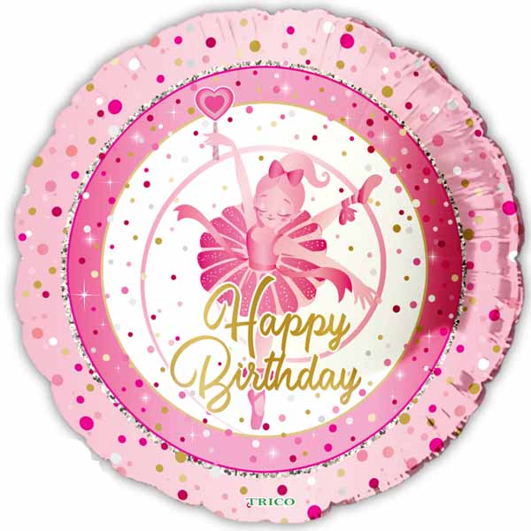 Happy Birthday Ballerina 18-Inch Round Foil Balloon