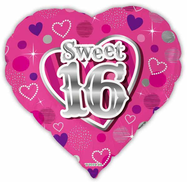 Sweet 16 Heart Foil Balloon, 18 Inch