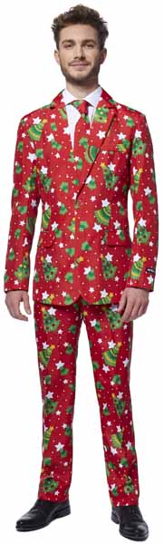 Suitmeister Men's Trees & Red Stars Christmas Suit, XX-Large