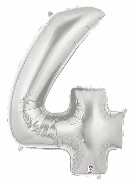 Silver Number 4 Megaloon Balloon, 34 Inch